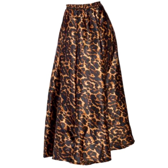 Boutique Satin Leopard Flowy A-Line Maxi Midi Skirt - Picture 9 of 16